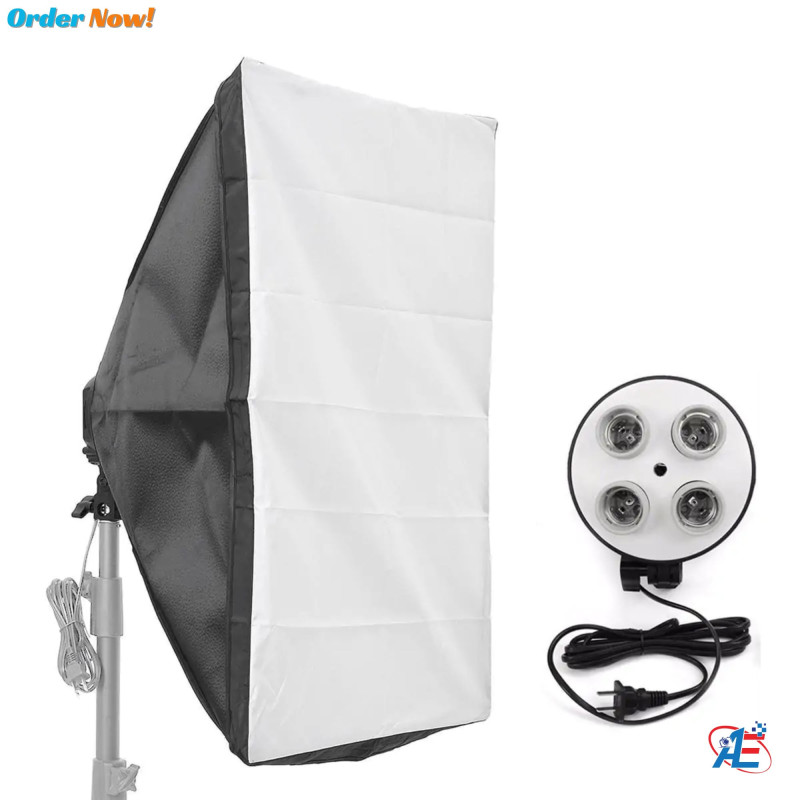TL-4 4-in-1 Multi-Holder Studio E27 Socket Tricolor Lighting Lamp Head with 50×70cm Softbox and Portable Light Stand