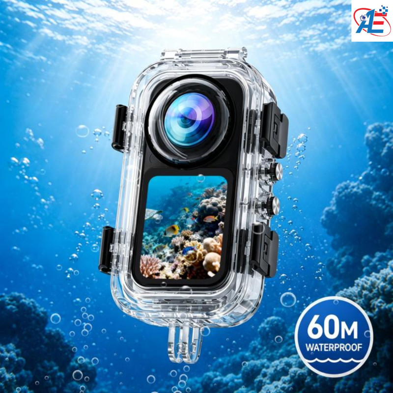 For Insta360 X6 60M / 196FT Underwater Waterproof Housing Invisible Diving Case HD PC Cover with Two-prong Base (Transparent)